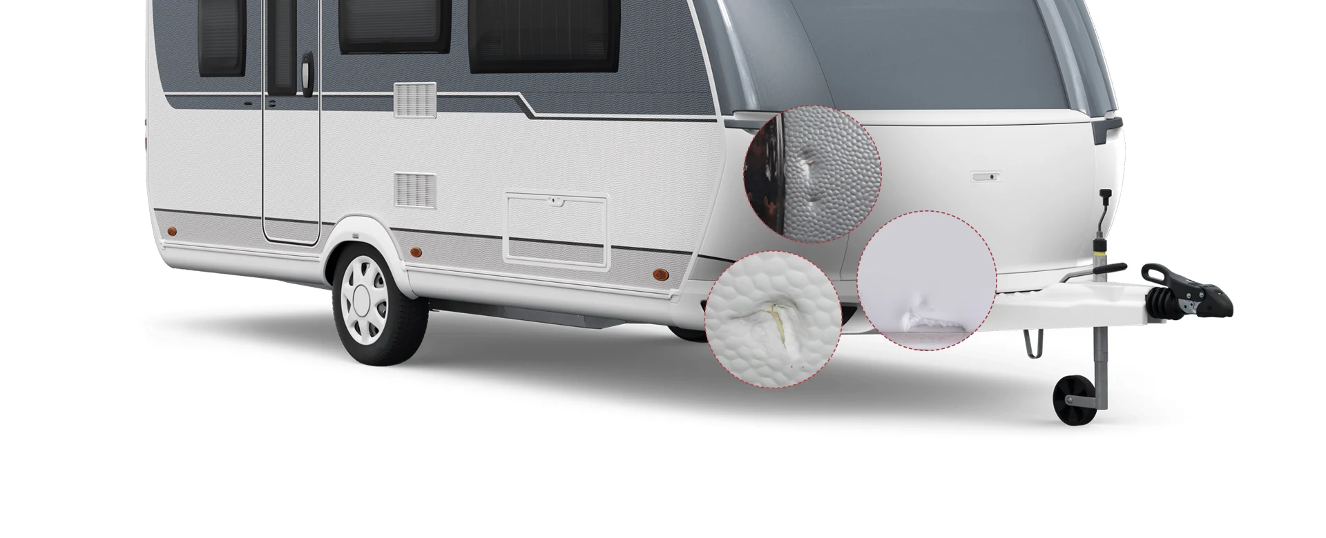 Repair route for larger composite and mobile-home surfaces.