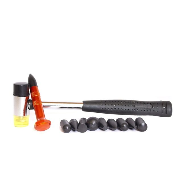 Aluminum knock down kit with rubber hammer incl. changeable tips
