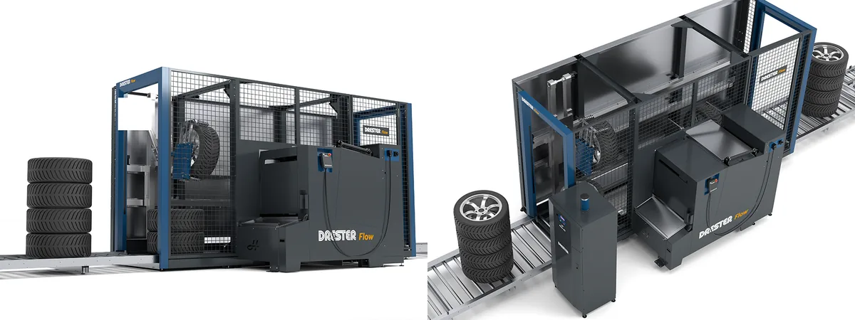 Drester Flow automatic wheel washer in a workshop