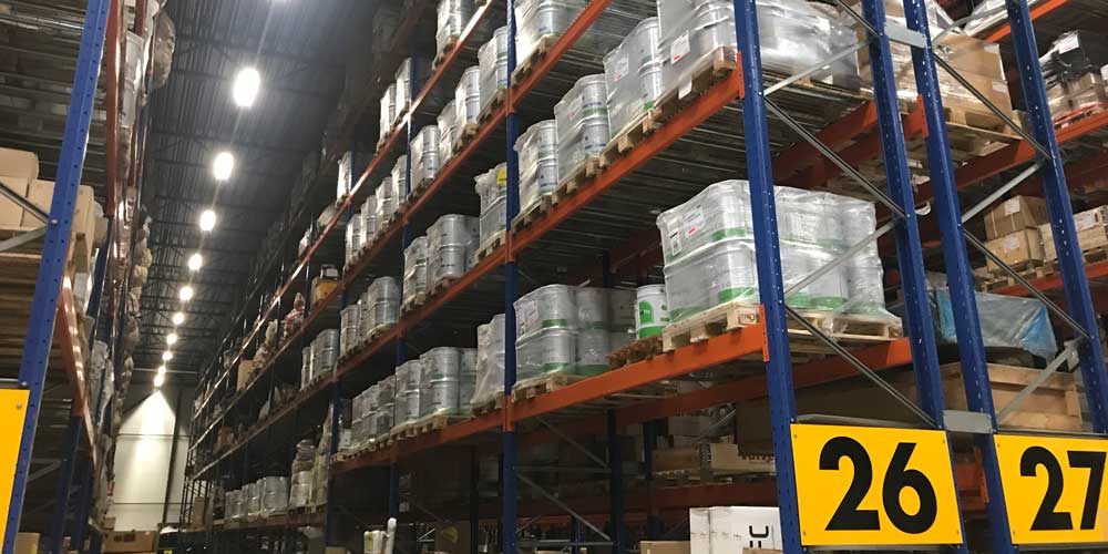 LanoPro product stock in an industrial warehouse.