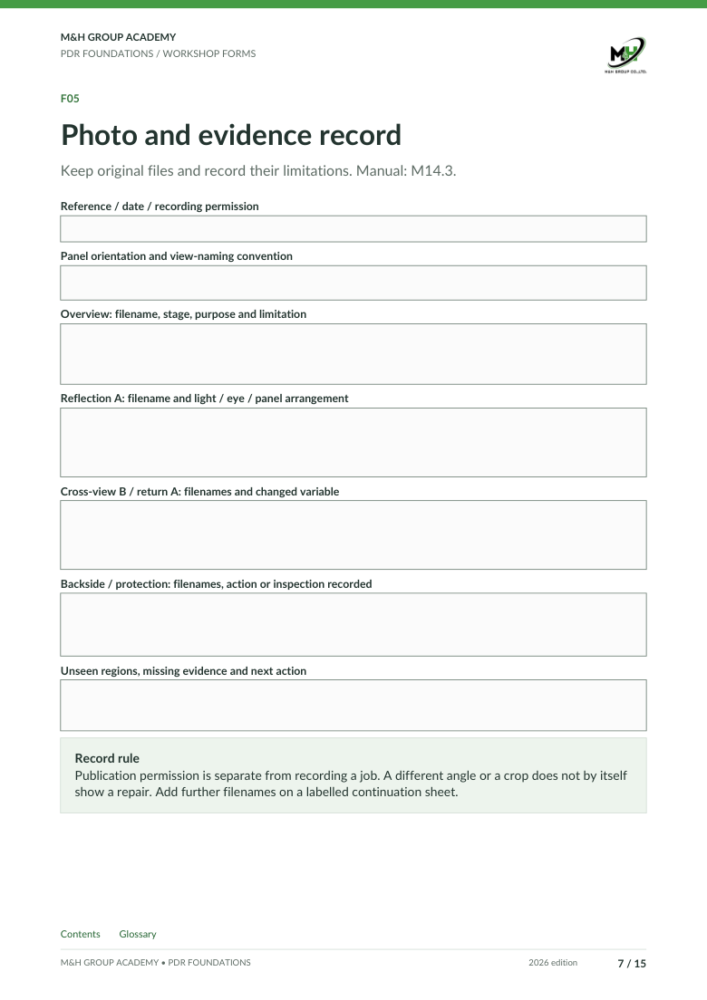 Excerpt from Workshop Forms · page 7: Keep a clear evidence trail